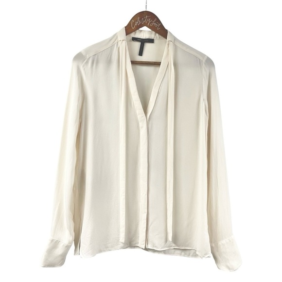 BCBGMaxAzria Tops - BCBGMaxAzria Cream Relaxed Blouse with Mandarin Collar (XXS) NWT